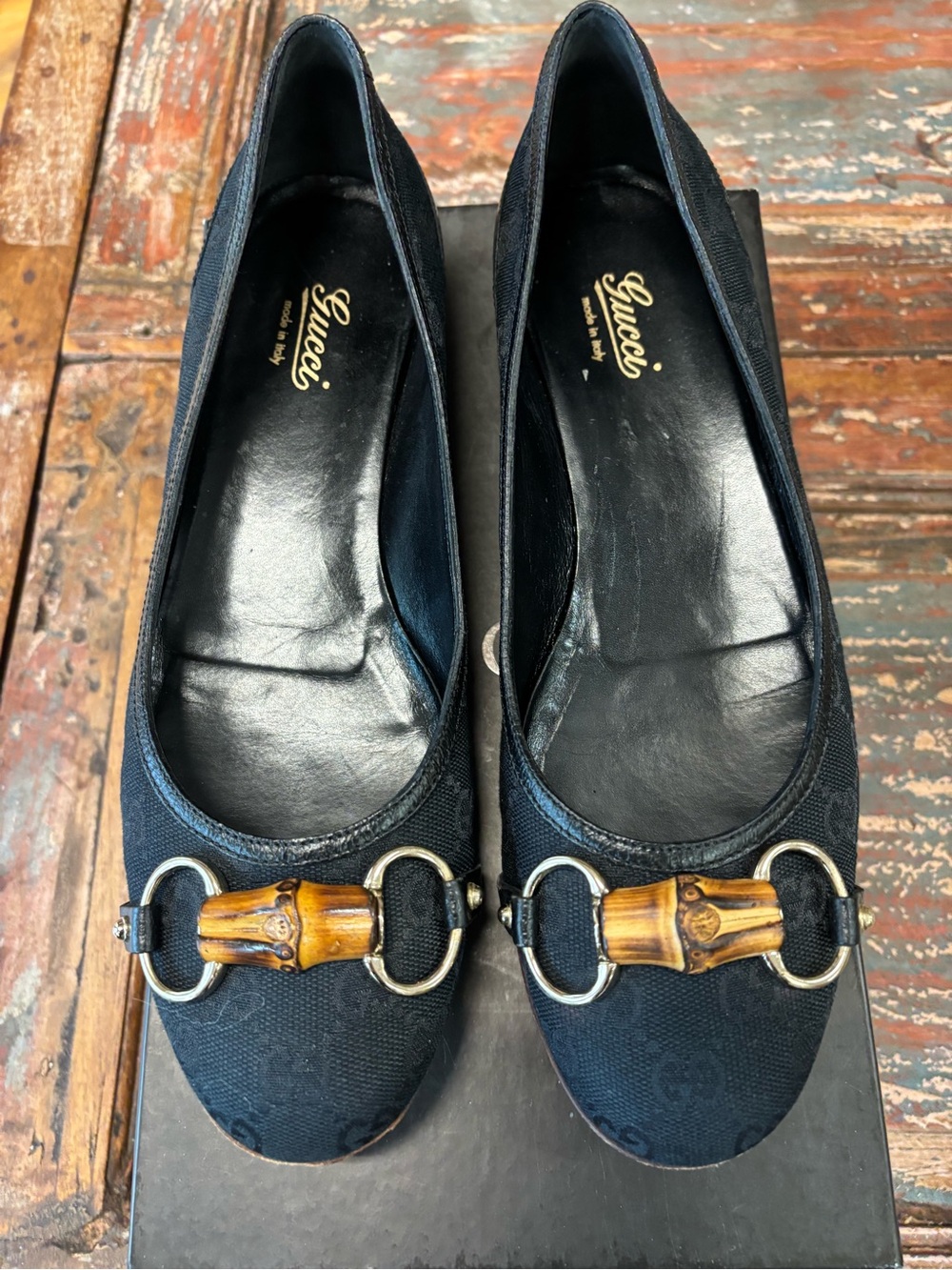 Gucci Black Canvas Bamboo Bit Ballet Flats